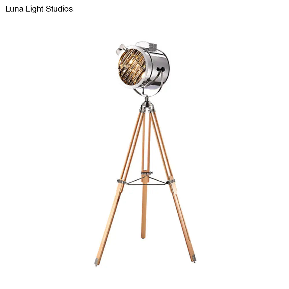 Tripod Spotlight Floor Lamp - Stainless Steel Standing Light Industrial Design