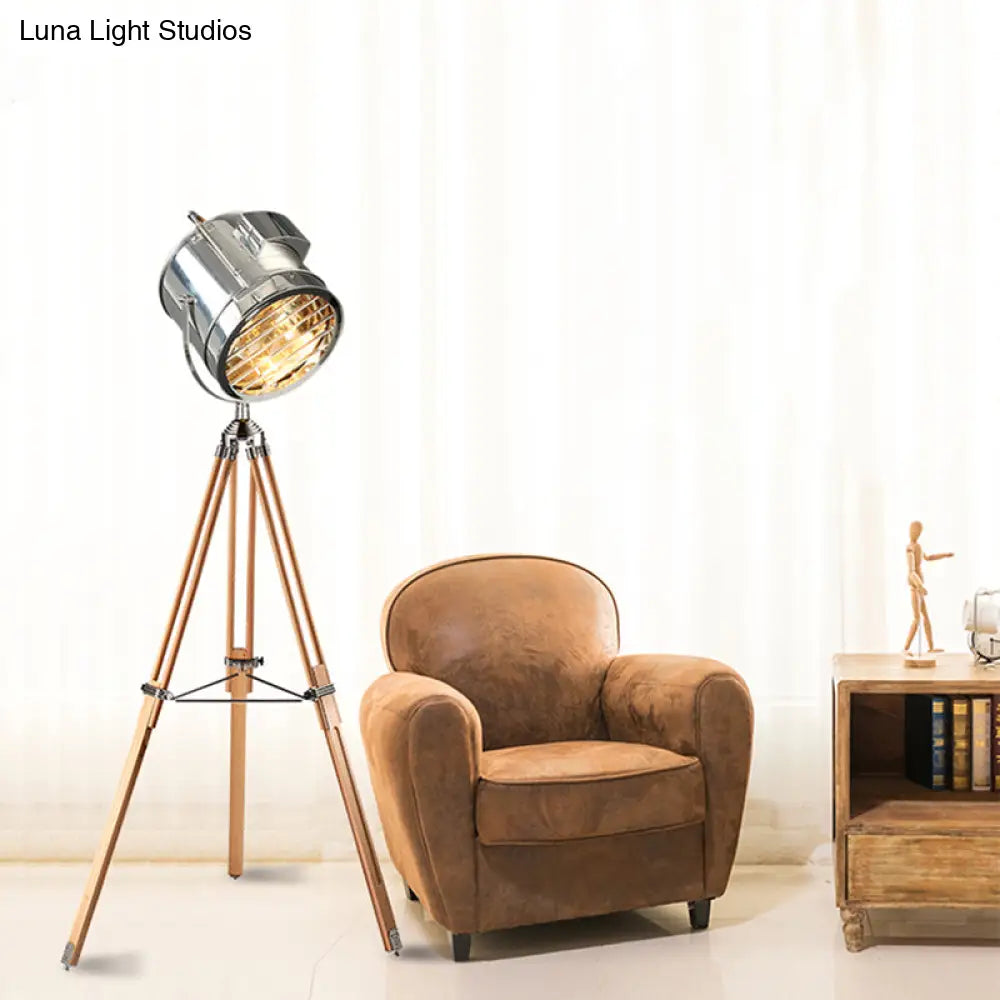 Tripod Spotlight Floor Lamp - Stainless Steel Standing Light Industrial Design