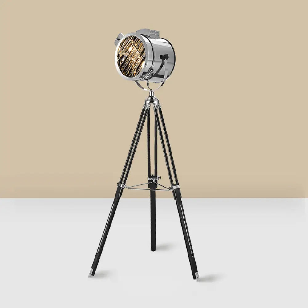 Tripod Spotlight Floor Lamp - Stainless Steel Standing Light Industrial Design Stainless-Steel