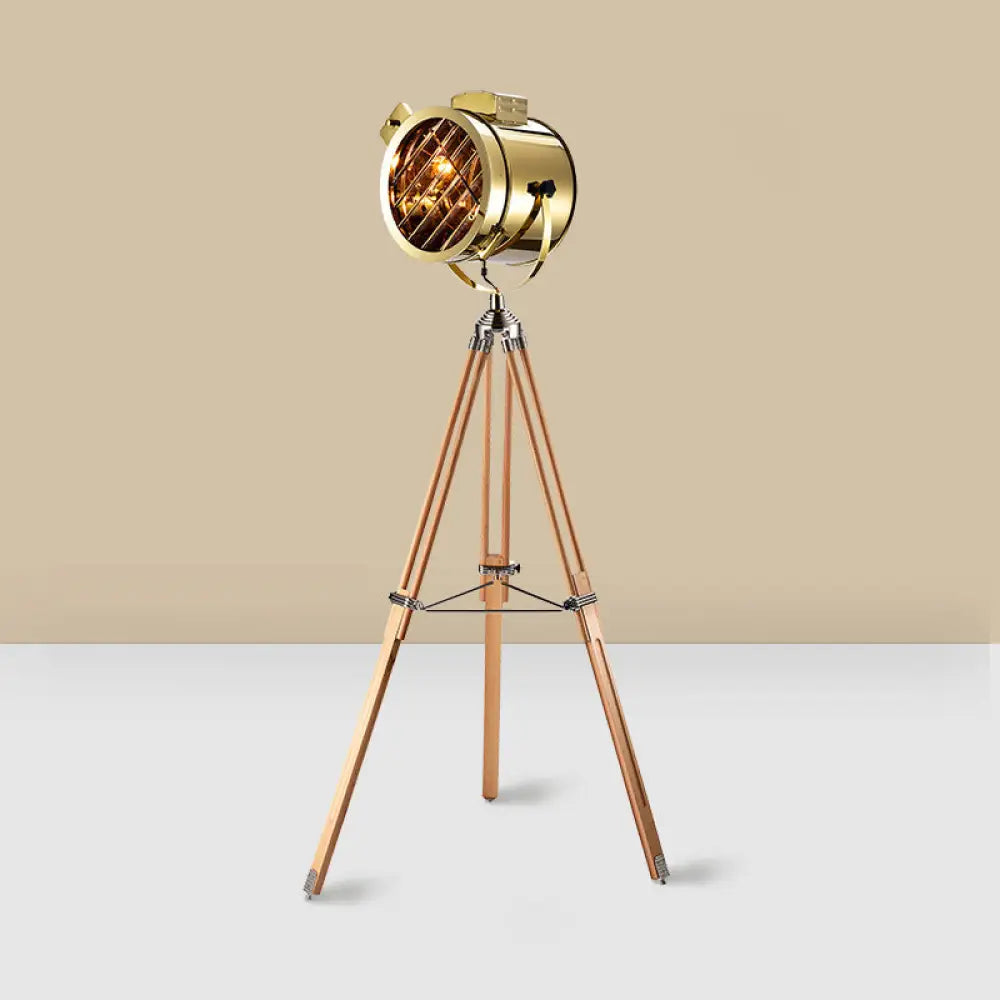 Tripod Spotlight Floor Lamp - Stainless Steel Standing Light Industrial Design Gold