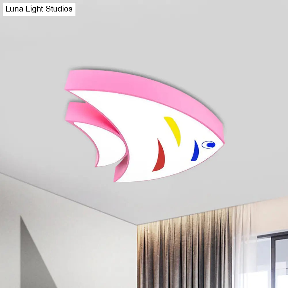 Tropical Fish Led Ceiling Light For Kids Rooms - Red/Yellow/Blue Acrylic Flush Mount Lamp