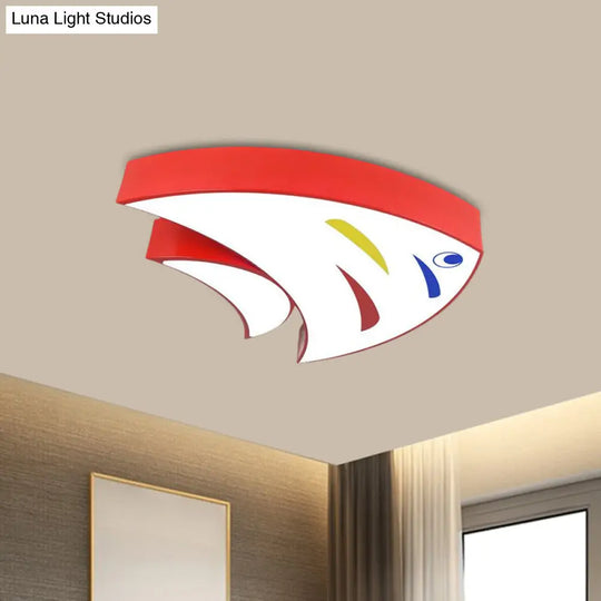 Tropical Fish Led Ceiling Light For Kids Rooms - Red/Yellow/Blue Acrylic Flush Mount Lamp