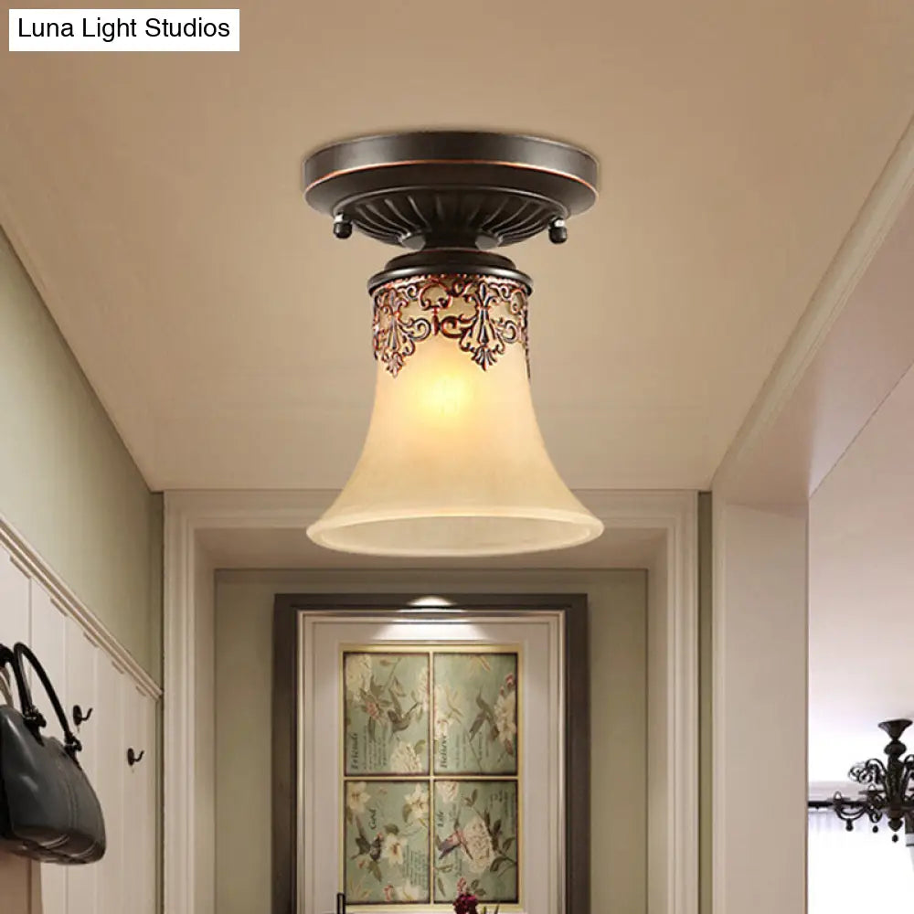 Trumpet Ceiling Light - Country Style White Frosted Glass Flush Mount Fixture