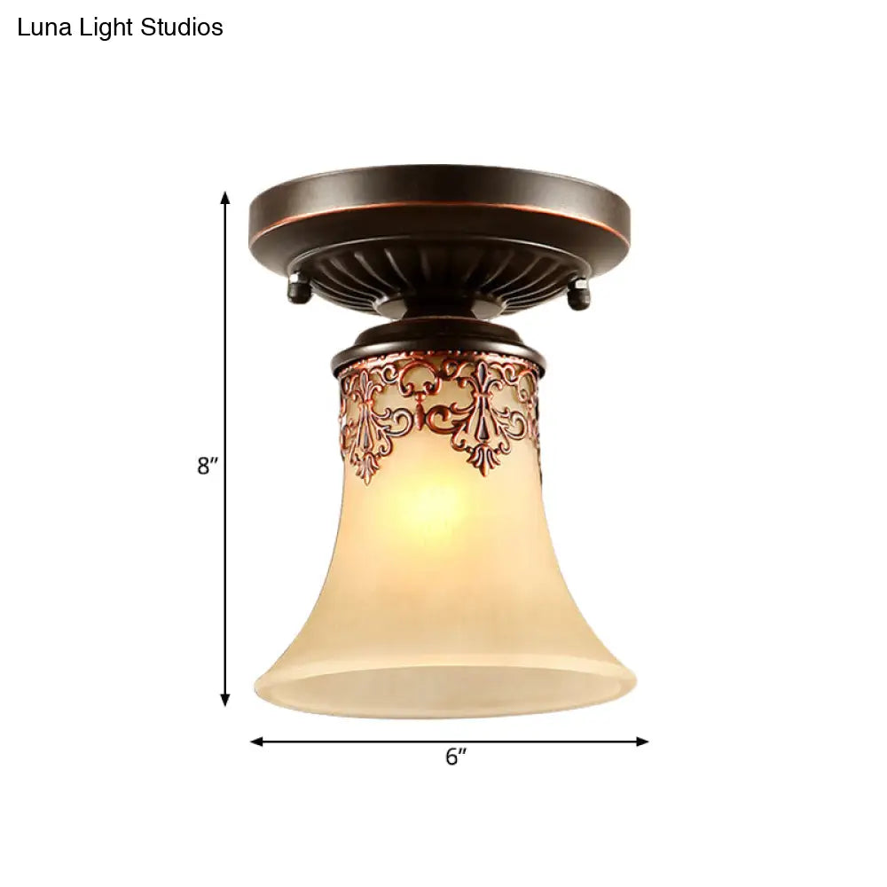 Trumpet Ceiling Light - Country Style White Frosted Glass Flush Mount Fixture