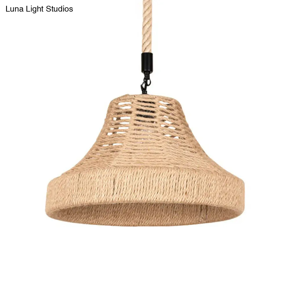 Trumpet Down Lighting Pendant With Manila Rope Hanging - Ideal For Restaurants