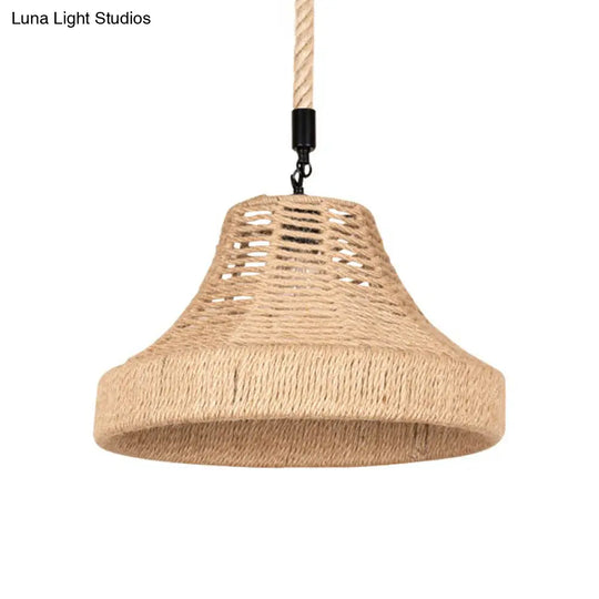 Trumpet Down Lighting Pendant With Manila Rope Hanging - Ideal For Restaurants