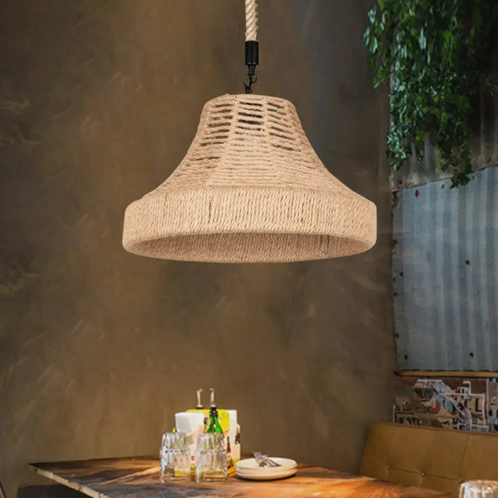 Trumpet Down Lighting Pendant With Manila Rope Hanging - Ideal For Restaurants Brown