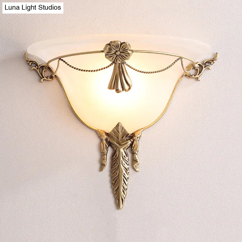 Trumpet Flare Sconce Light With White Glass And Brass Wall Fixture For Living Room - 9.5/12.5 Wide