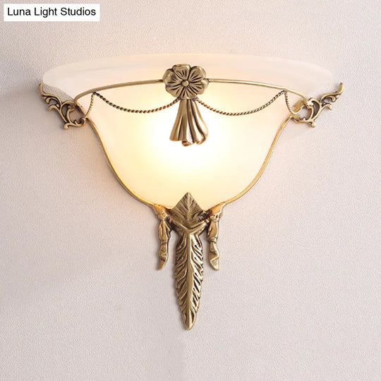 Trumpet Flare Sconce Light With White Glass And Brass Wall Fixture For Living Room - 9.5/12.5 Wide