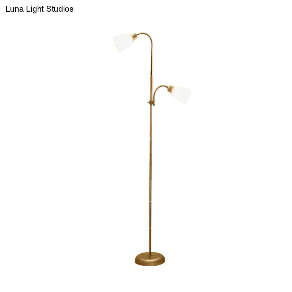 Trumpet Reading Floor Lamp - Simplicity Acrylic Gold Finish 2 Bulbs Study Room Lighting