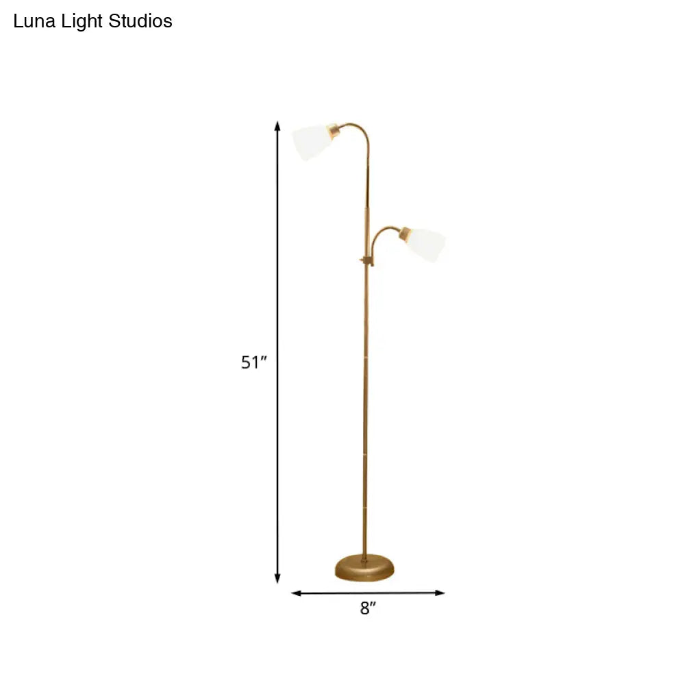 Trumpet Reading Floor Lamp - Simplicity Acrylic Gold Finish 2 Bulbs Study Room Lighting