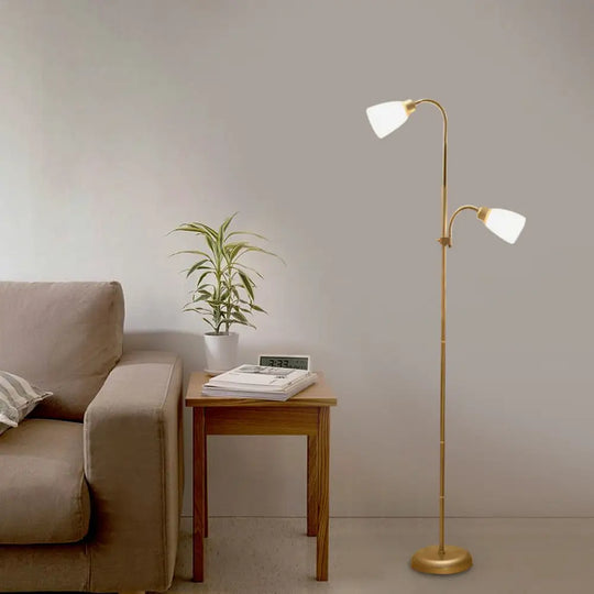 Trumpet Reading Floor Lamp - Simplicity Acrylic Gold Finish 2 Bulbs Study Room Lighting