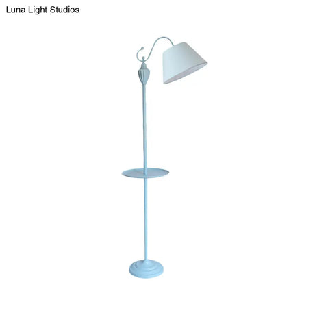 Truncated Cone Shade Floor Lamp In Macaron Fabric - Pink/Blue/Yellow | 1 Bulb Storage Tray Ideal For