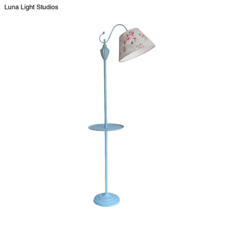 Truncated Cone Shade Floor Lamp In Macaron Fabric - Pink/Blue/Yellow | 1 Bulb Storage Tray Ideal For