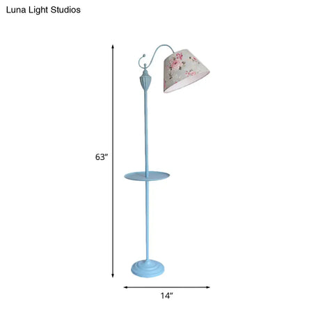 Truncated Cone Shade Floor Lamp In Macaron Fabric - Pink/Blue/Yellow | 1 Bulb Storage Tray Ideal For