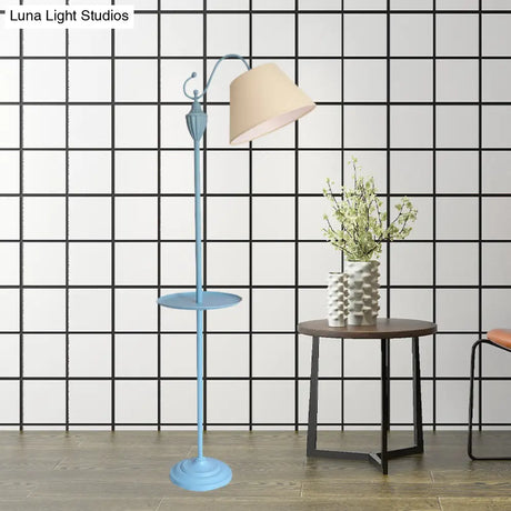 Truncated Cone Shade Floor Lamp In Macaron Fabric - Pink/Blue/Yellow | 1 Bulb Storage Tray Ideal For