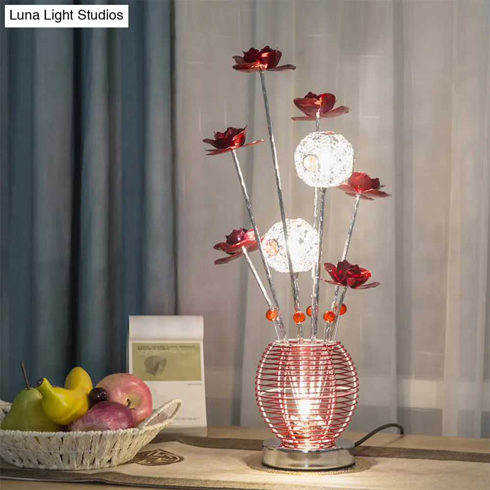 Tseen Kee - Pink/Red Led Rose Table Light: Aluminum Spherical Nightstand Lamp