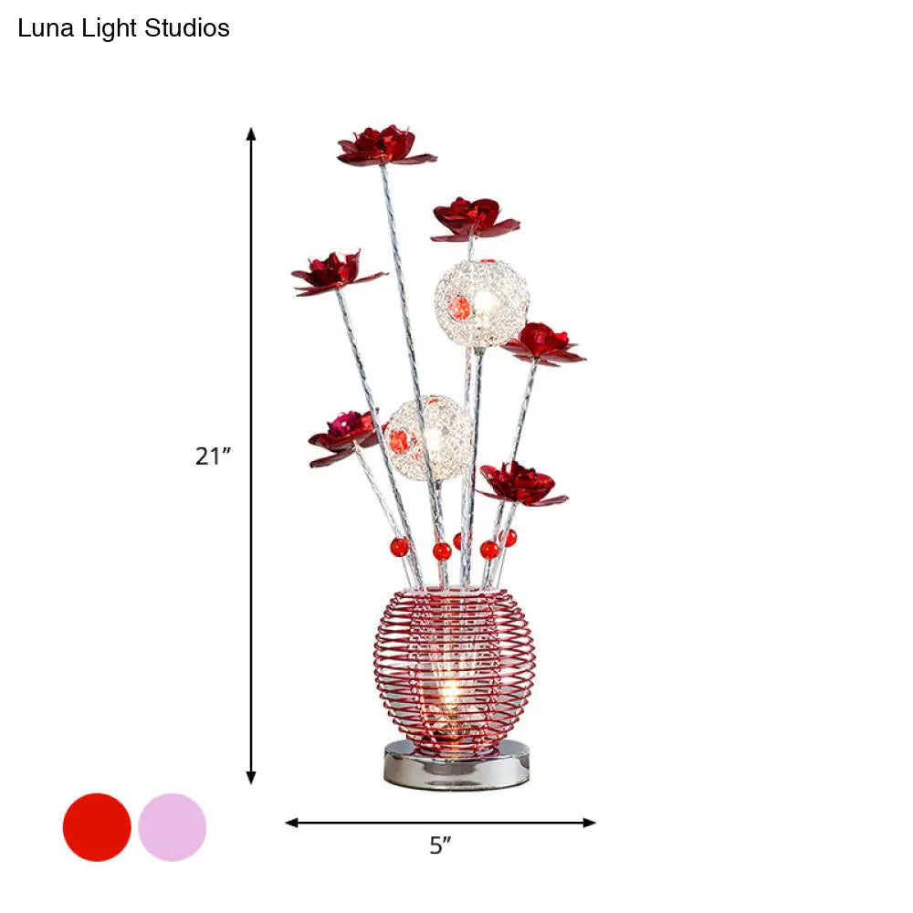 Tseen Kee - Pink/Red Led Rose Table Light: Aluminum Spherical Nightstand Lamp