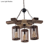 Tseen Kee - Vintage Wood Brown Chandelier Cylinder Pendant Light (3/6-Light)