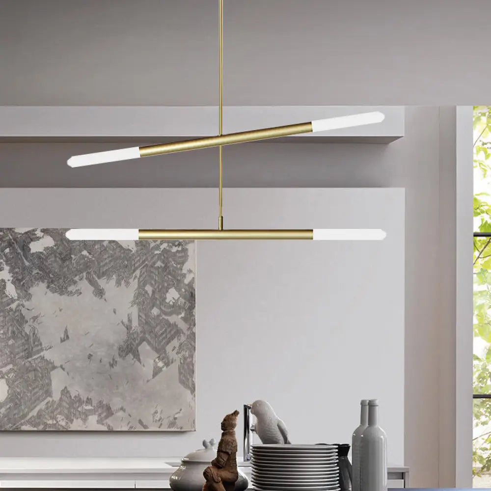 Tube Chandelier Led Ceiling Pendant Light - Modern Black/White/Gold Design 2/4/6-Light Options