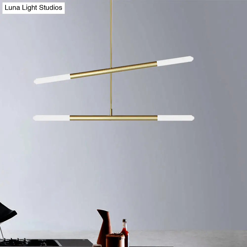 Tube Chandelier Led Ceiling Pendant Light - Modern Black/White/Gold Design 2/4/6-Light Options