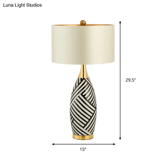 Tubular Task Lighting - Contemporary Fabric 1 Head Small Desk Lamp 14/15 Wide Black And White