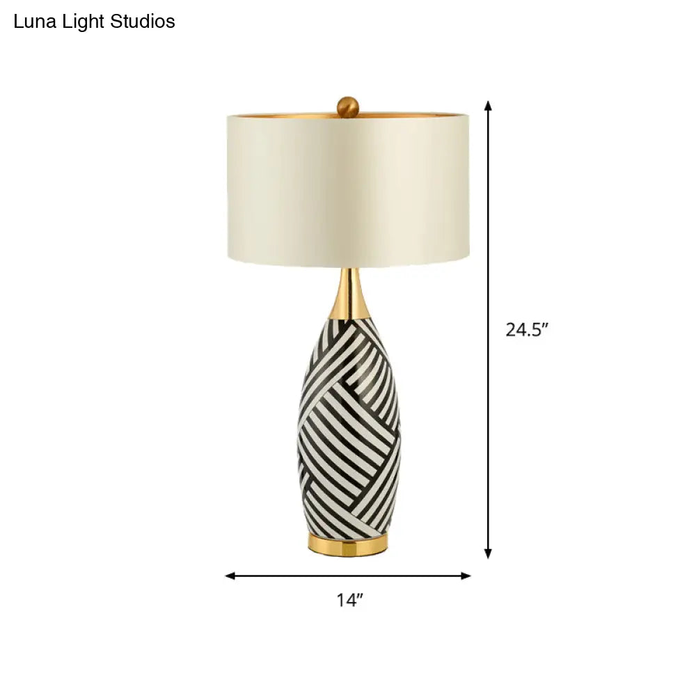 Tubular Task Lighting - Contemporary Fabric 1 Head Small Desk Lamp 14/15 Wide Black And White