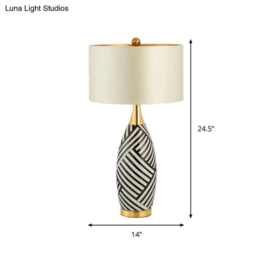 Tubular Task Lighting - Contemporary Fabric 1 Head Small Desk Lamp 14/15 Wide Black And White