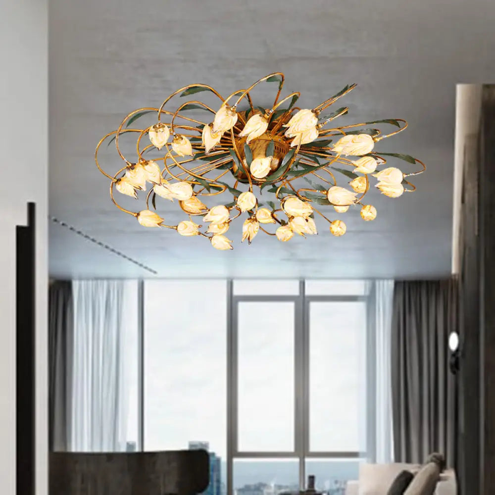 Tulip Ceiling Lamp - Led Semi Flush Light In Brass For Living Room By American Garden