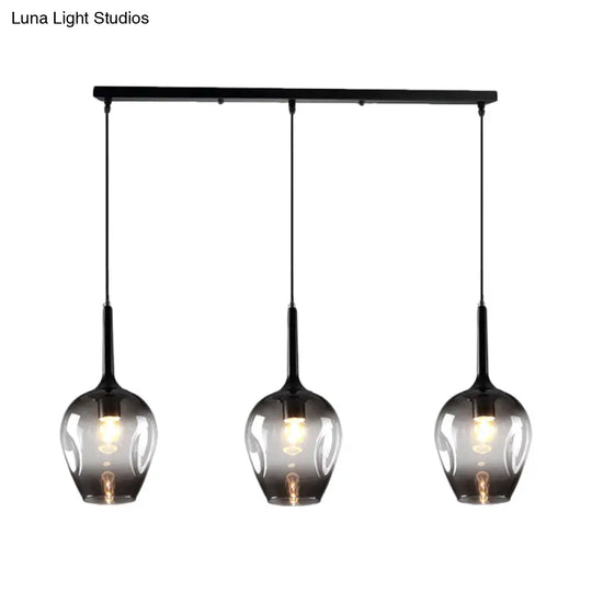 Tulip Cluster Pendant Lamp Modern Amber/Smoke/Blue Glass 3 Lights Black Ceiling Hung Light With