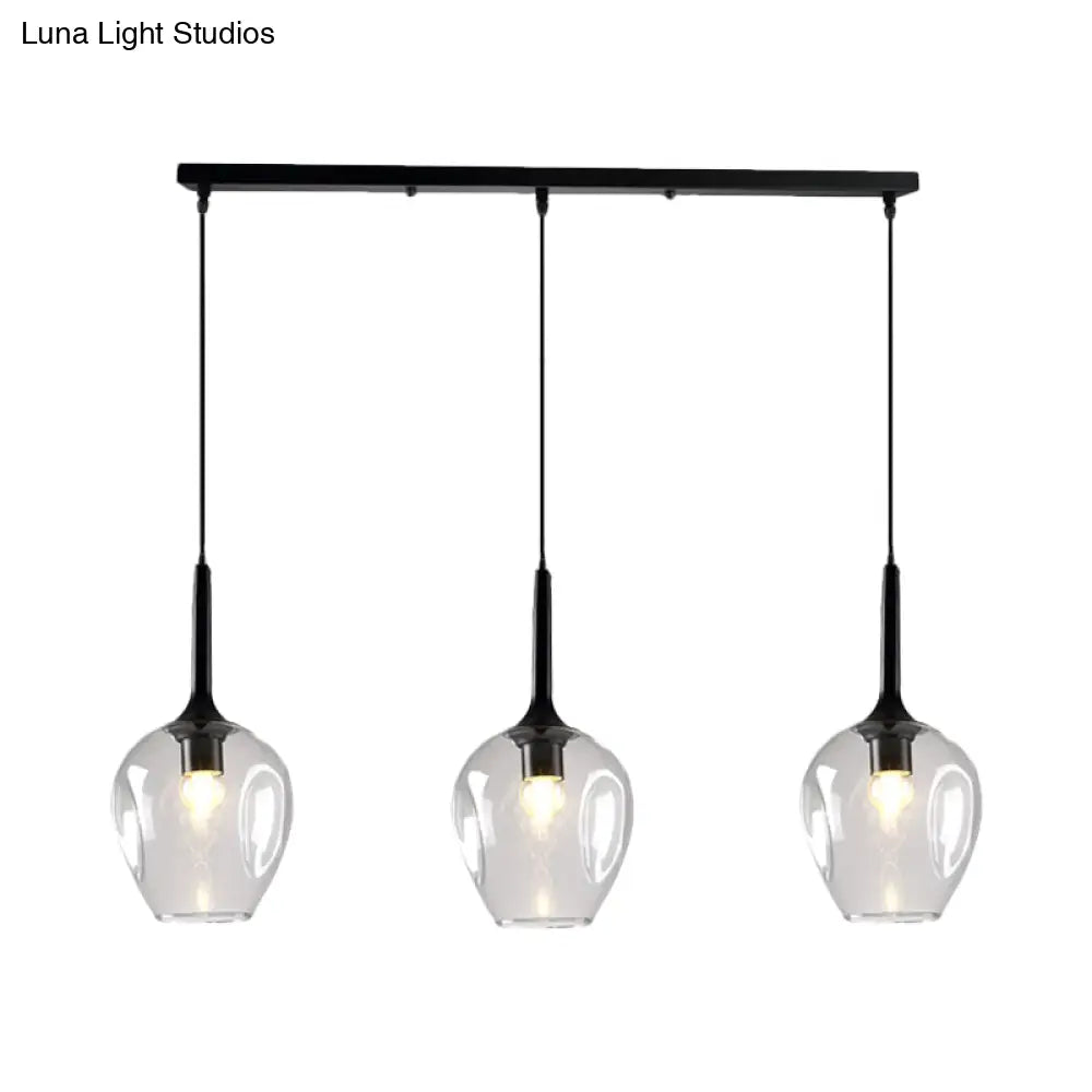 Tulip Cluster Pendant Lamp Modern Amber/Smoke/Blue Glass 3 Lights Black Ceiling Hung Light With