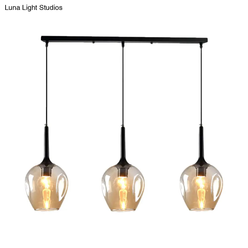 Tulip Cluster Pendant Lamp Modern Amber/Smoke/Blue Glass 3 Lights Black Ceiling Hung Light With