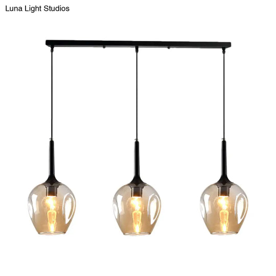 Tulip Cluster Pendant Lamp Modern Amber/Smoke/Blue Glass 3 Lights Black Ceiling Hung Light With