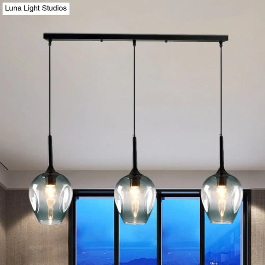 Tulip Cluster Pendant Lamp Modern Amber/Smoke/Blue Glass 3 Lights Black Ceiling Hung Light With