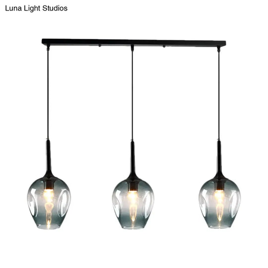 Tulip Cluster Pendant Lamp Modern Amber/Smoke/Blue Glass 3 Lights Black Ceiling Hung Light With