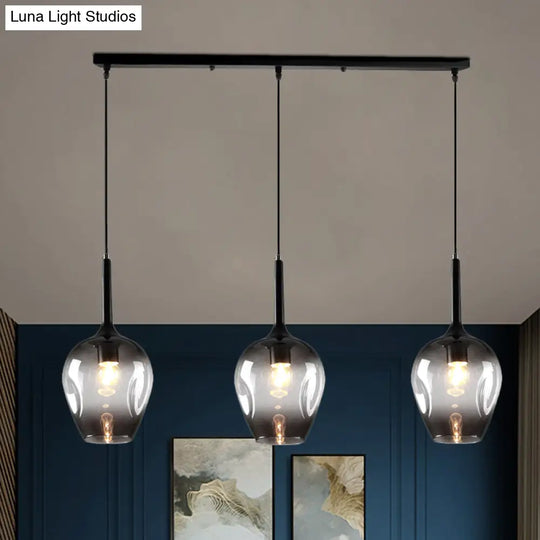 Tulip Cluster Pendant Lamp Modern Amber/Smoke/Blue Glass 3 Lights Black Ceiling Hung Light With