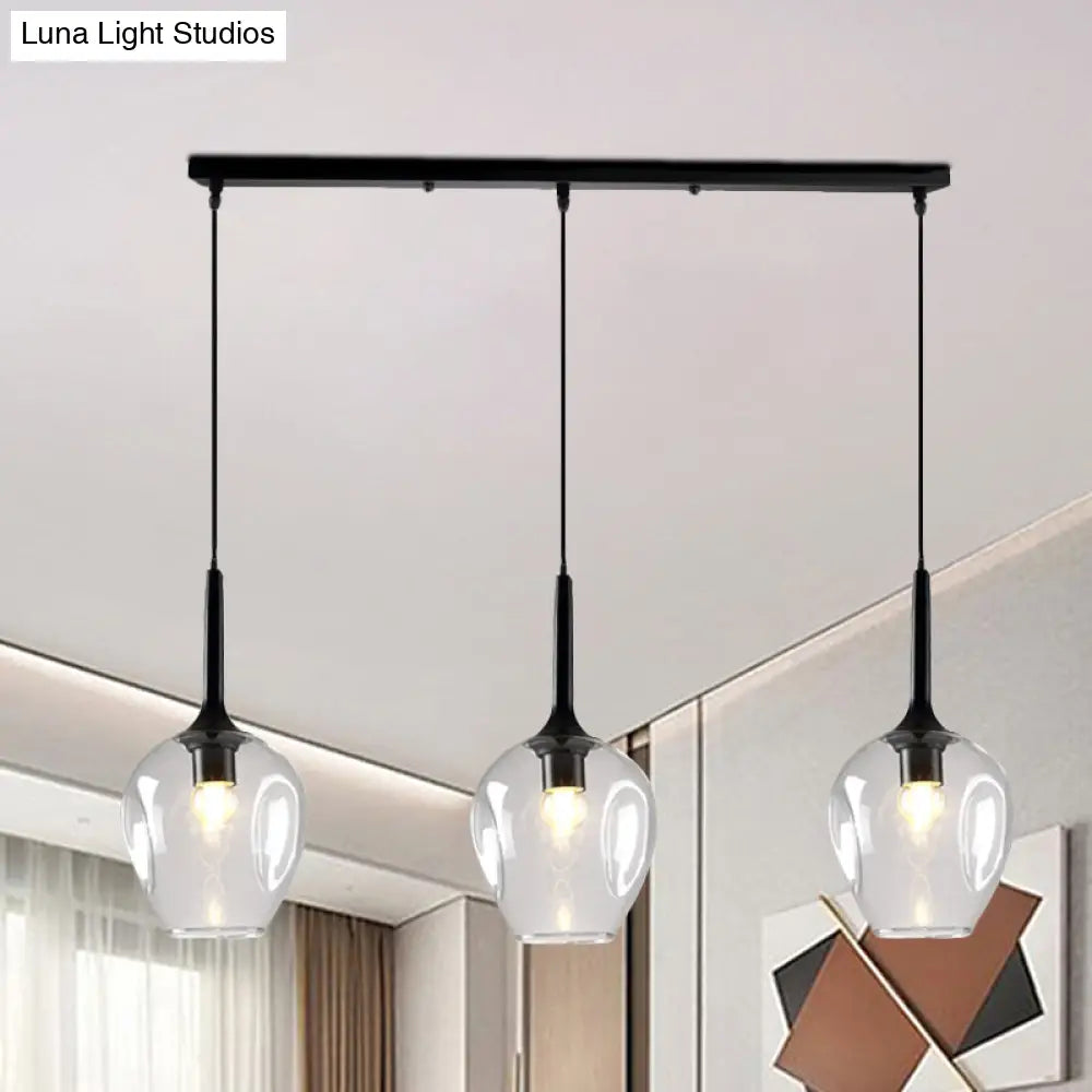 Tulip Cluster Pendant Lamp Modern Amber/Smoke/Blue Glass 3 Lights Black Ceiling Hung Light With