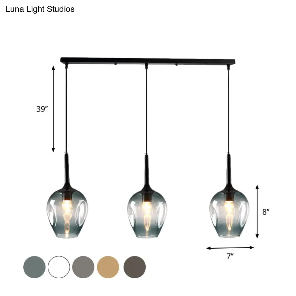 Tulip Cluster Pendant Lamp Modern Amber/Smoke/Blue Glass 3 Lights Black Ceiling Hung Light With