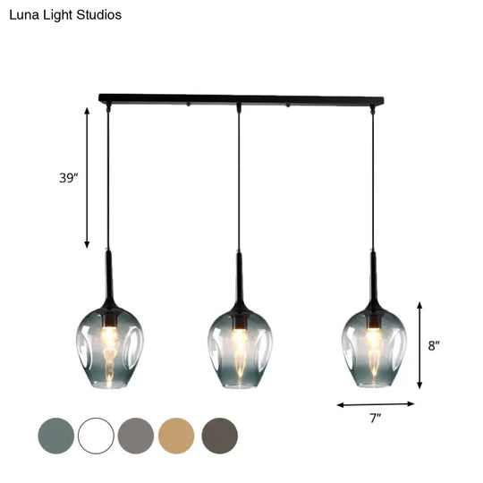 Tulip Cluster Pendant Lamp Modern Amber/Smoke/Blue Glass 3 Lights Black Ceiling Hung Light With