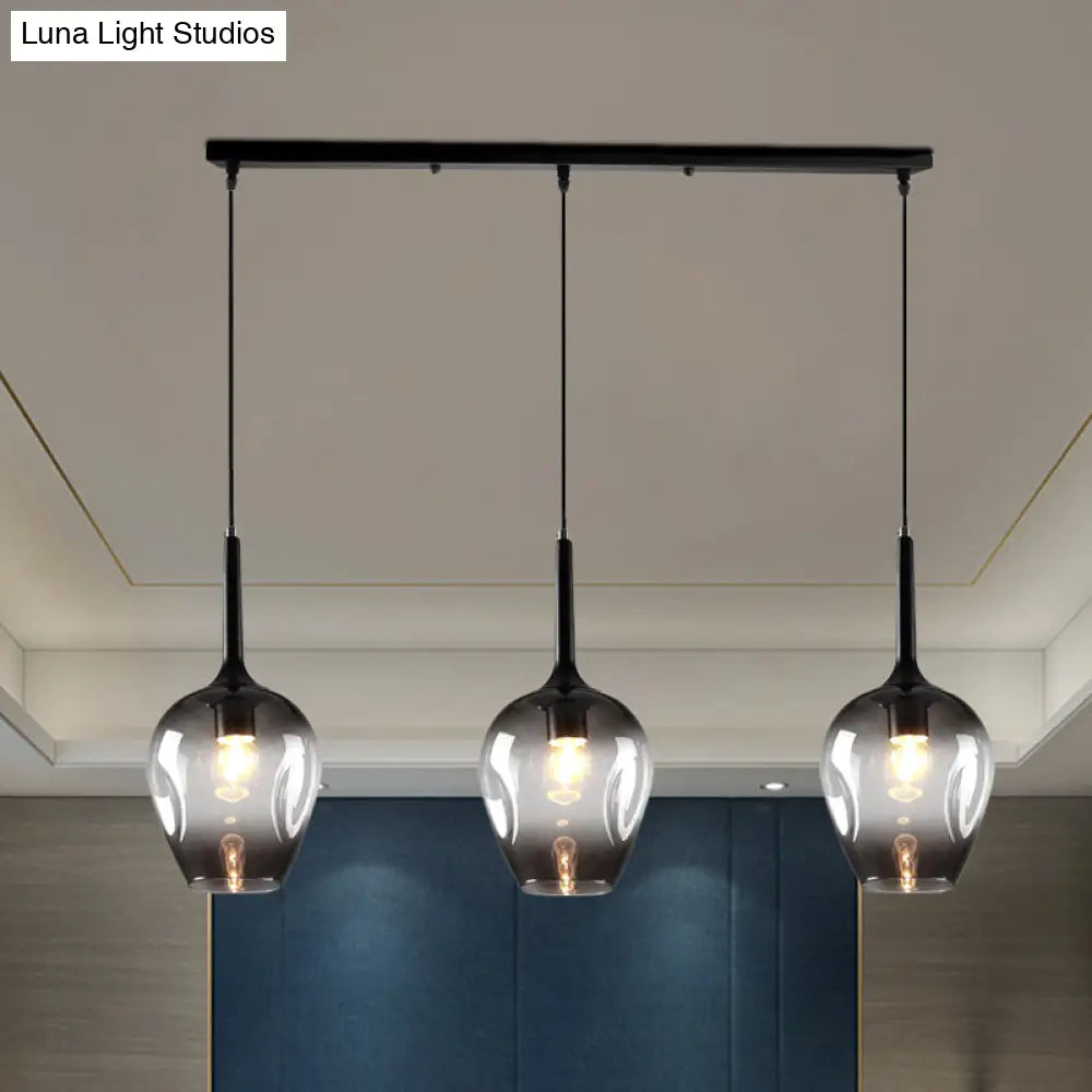 Tulip Cluster Pendant Lamp Modern Amber/Smoke/Blue Glass 3 Lights Black Ceiling Hung Light With