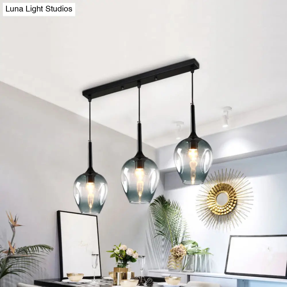 Tulip Cluster Pendant Lamp Modern Amber/Smoke/Blue Glass 3 Lights Black Ceiling Hung Light With