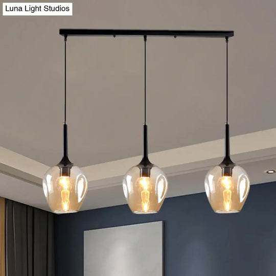 Tulip Cluster Pendant Lamp Modern Amber/Smoke/Blue Glass 3 Lights Black Ceiling Hung Light With