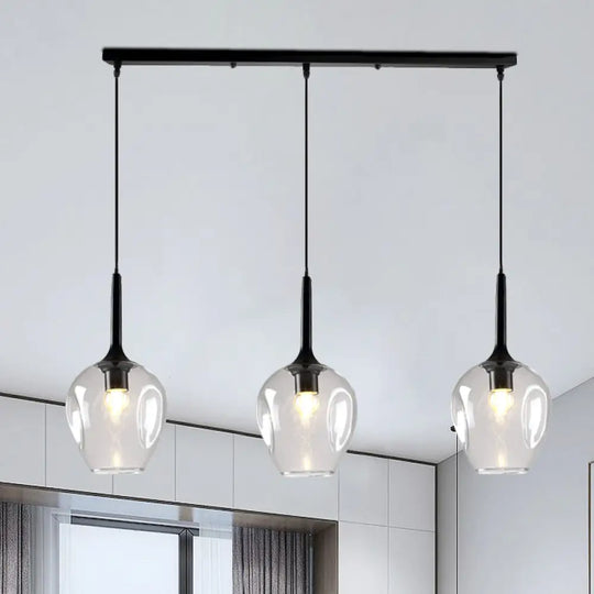 Tulip Cluster Pendant Lamp Modern Amber/Smoke/Blue Glass 3 Lights Black Ceiling Hung Light With