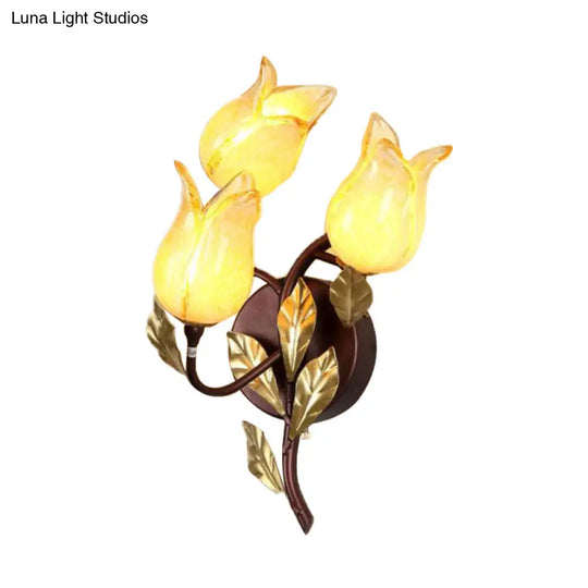 Tulip Wall Lamp - American Garden 3 Metal Led Heads Brass Finish For Bedroom