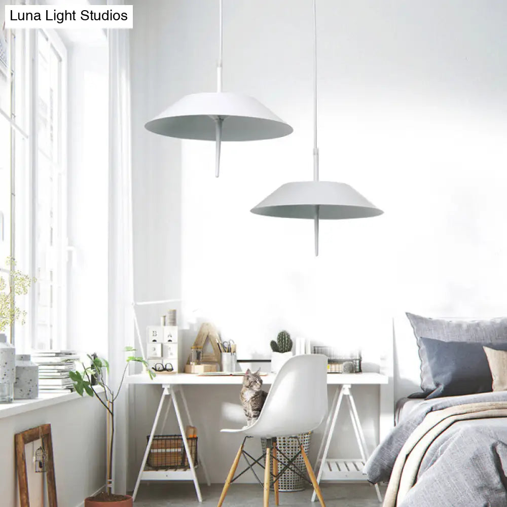 Tureis - Modern Led Umbrella Shaped Ceiling Pendant Light Industrial Iron 2 Lights White Hanging In