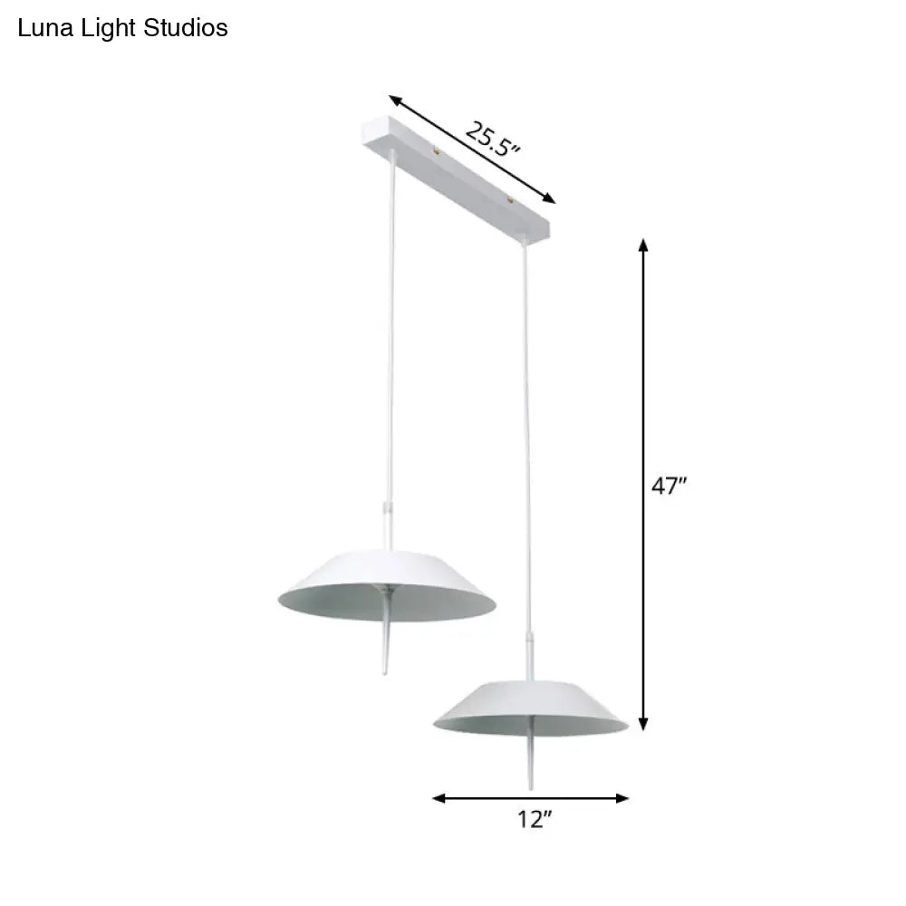 Tureis - Modern Led Umbrella Shaped Ceiling Pendant Light Industrial Iron 2 Lights White Hanging In