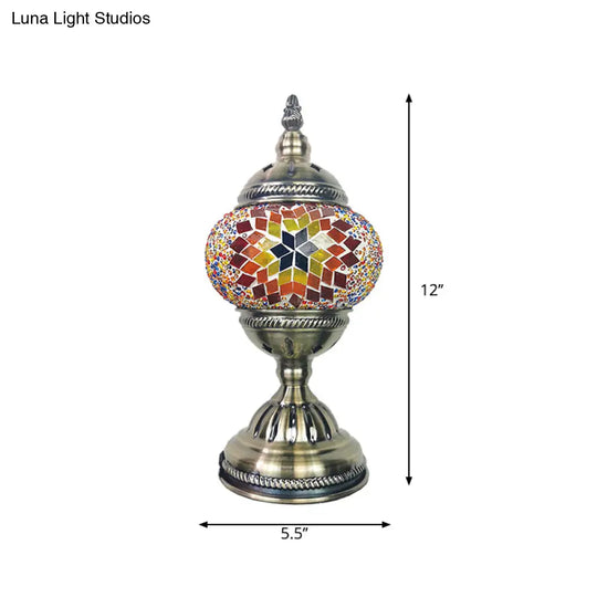 Turkish 1-Light Stained Glass Globe Table Lamp With Sunflower Pattern In Bronze Perfect Nightstand