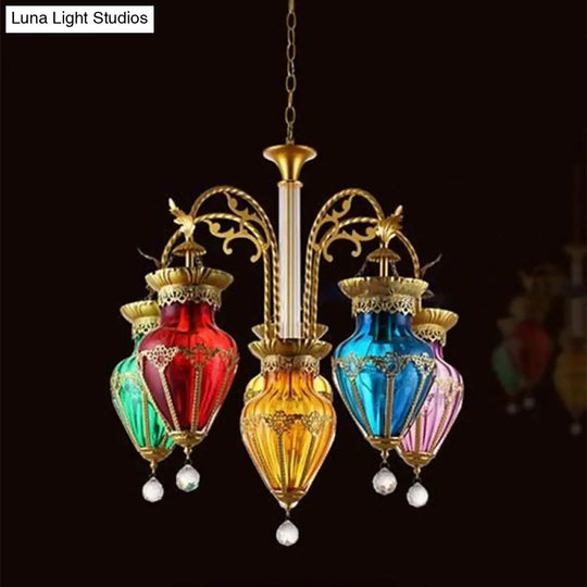 Turkish 6-Light Glass Droplet Chandelier In Gold - Vibrant Living Room Statement Piece