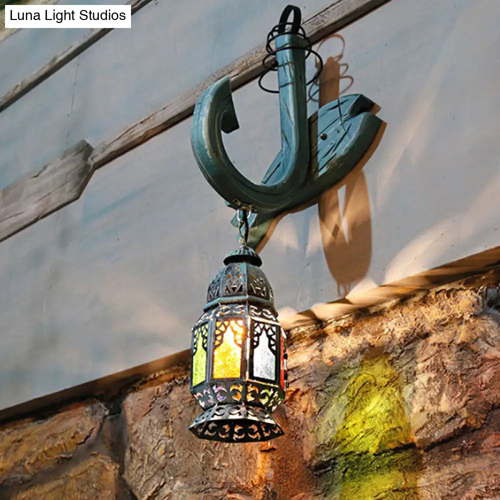 Turkish Blue Wooden Wall Mount Censer Light With Fish Backplate