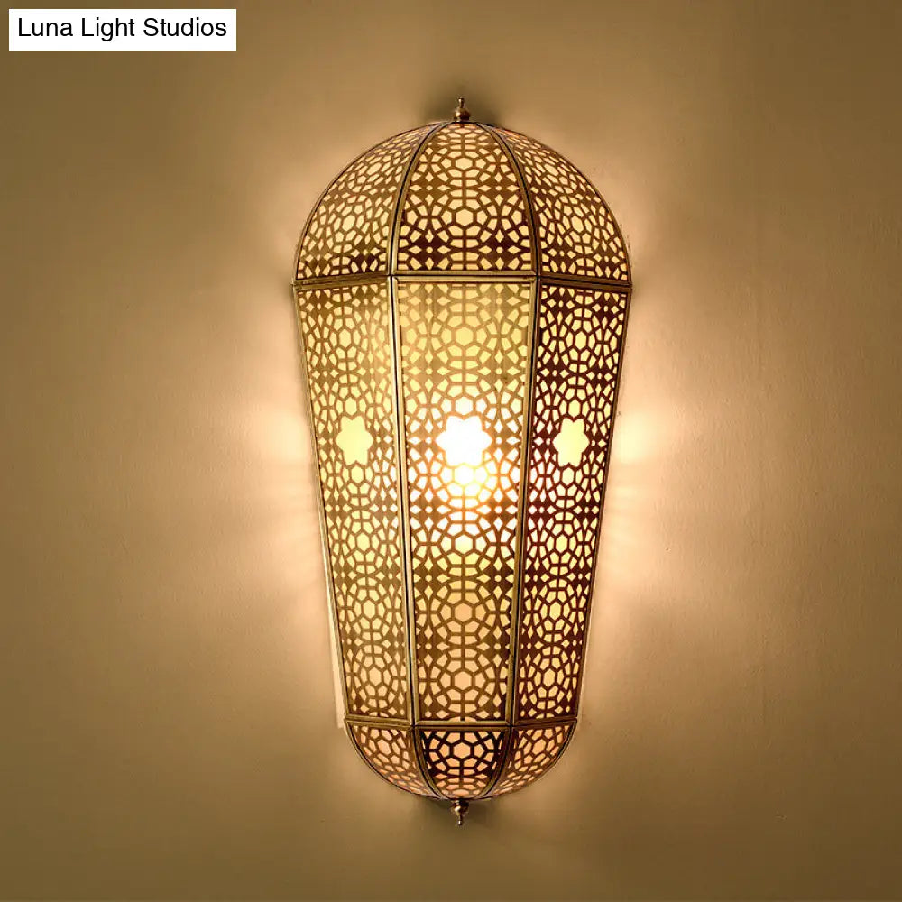 Turkish Brass Lantern Sconce - Balloon Shaped Hollowed Out Design Wall Mount Lamp